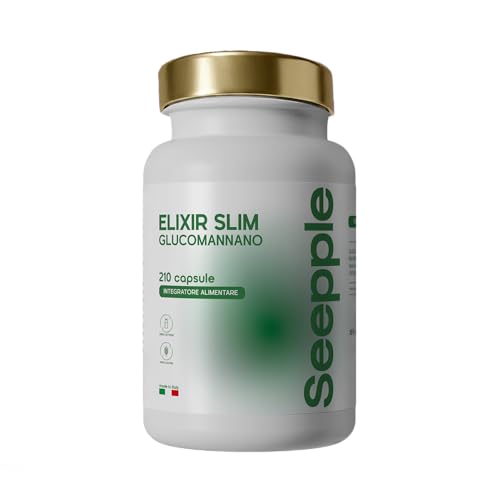 Seepple Elixir Slim Glucomannano, Integratore Alimentare per Controllo del Peso, con Cromo, Niacina e Inulina, 210 Capsule, Senza Glutine e Lattosio