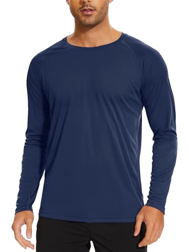 TACVASEN Hauts de Gym à Manche Longue pour Homme Tee Shirt Anti UV à Séchage Rapide Top de Surf Bleu Marine,XL