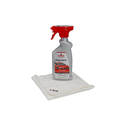 NIGRIN Brillant-Wachs und Mikrofasertuch, hocheffiziente Konservierung, Brillant-Glanz, lang anhaltender Abperleffekt, 500 ml