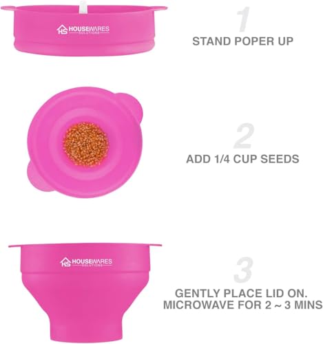 Image of Collapsible Silicone Microwave Hot Air Popcorn Popper Bowl With Lid and Handles (Pink)