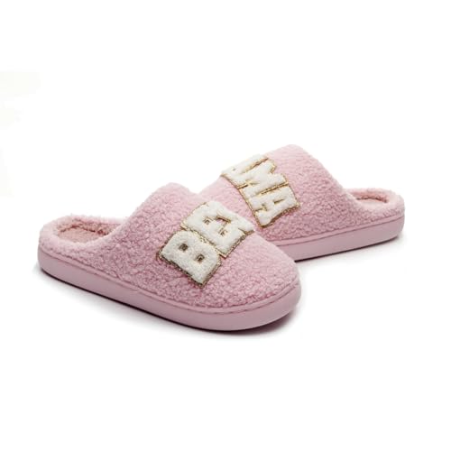 BEST MAMA Fuzzy Slippers for Women Cozy Plush House Shoes Thick Sole Soft Fleece Lined Winter Slippers Christmas Mother's Day Gift Mom Wife Letter Embroidery3