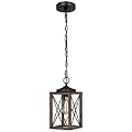 EDISHINE Farmhouse Pendant Light, Metal Hanging Light Fixture with Wooden Grain Finish, 63 Inch Adjustable Chain for Flat and Slop Ceiling, Kitchen Island, Bedroom, Dining Hall, E26 Base, 1 Pack