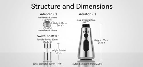 Image of Erzo Faucet Extender Tap Attachment with 360 Swivel, Kitchen Tap Extender, Dual Flow Modes, Kitchen Sink Sprayer Aerator, Chrome Finish