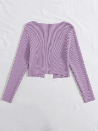 Image of Floerns Women's Tie Front Long Sleeve Rib Knit Shrug Sweaters Cardigan Crop Top