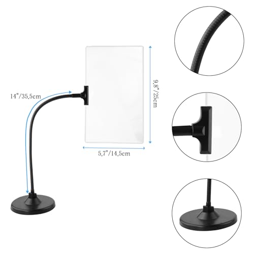 Image of 4X Magnifying Glass with Stand, 10 inchx6 inch Flexible Gooseneck Magnifying Glass, Large Page Magnifier for Reading Small Prints, Low Vision & Seniors(Black)