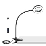 NEEWER Entry Level Version 10X Magnifying Glass with Light/Clamp Stand, 3.7" Bi Color Dimmable Magnifier Lamp Clip on Small LED Ring Light, 3 CRI80+ for Desk Crafting Reading Close up Work, N34