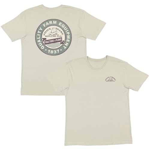 John Deere Mens Ultra Soft Vintage Wash Tractors and Plows Short Sleeve Tshirt in Latte Cream