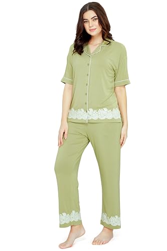 Image of ZEYO - Women's Viscose Floral Printed Night Suit Set of Shirt & Pajama Set