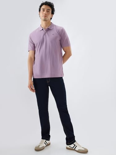 Image of Raymond Men Slim Fit Solid Pattern Pure Cotton Half Sleeve Polo Neck Casual T-Shirt