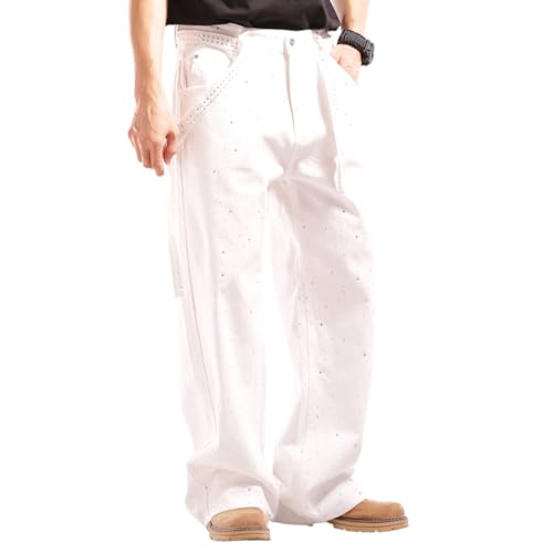Men Baggy Rhinestone Jeans Vintage Sparkly Jeans Wide Leg Denim Pants
