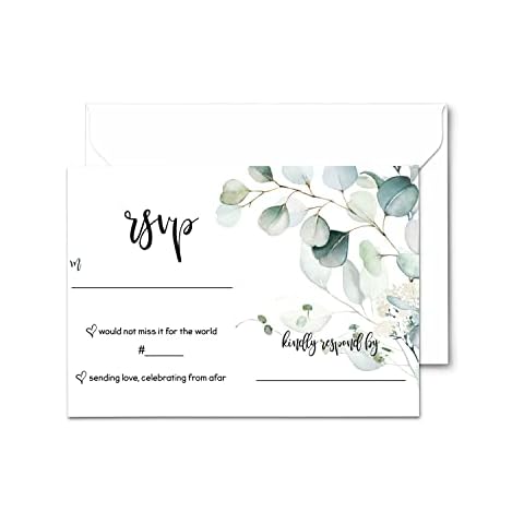 Greenery Response Cards and Envelopes (25 Pack) RSVP Wedding Invitation Insert - Country Floral Party Supplies - Engagement - Bridal Shower - Baby Shower - Graduation - Special Events Cover
