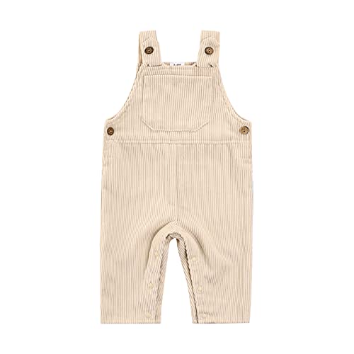 Image of Kuriozud Toddler Baby Girl Boy Corduroy Overall Solid Bib Pants Suspender Trousers with Pocket Bottom Clothes (C-Beige, 9-12 Months)