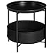 HOMCOM Tavolino da Caffè Rotondo in Acciaio con Ripiano Rimovibile e Cestino in Tessuto, Tavolino Moderno Nero Φ46x48cm