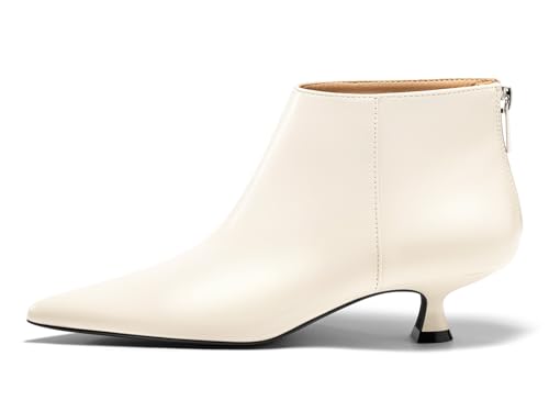 Image of Coutgo Womens Kitten Low Heel Booties Pointed Toe Short Ankle Boots Back Zipper Fall Shoes