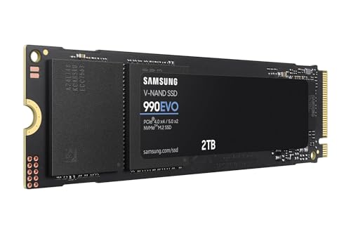 Samsung SSD Interne 990 EVO NVMe M.2 PCIe 4.0 x 4 / 5.0x2, 2 To, Vitesse de lecture jusqu'à 5000 Mo/s, Idéal pour le gaming et la bureautique, MZ-V9E2T0BW