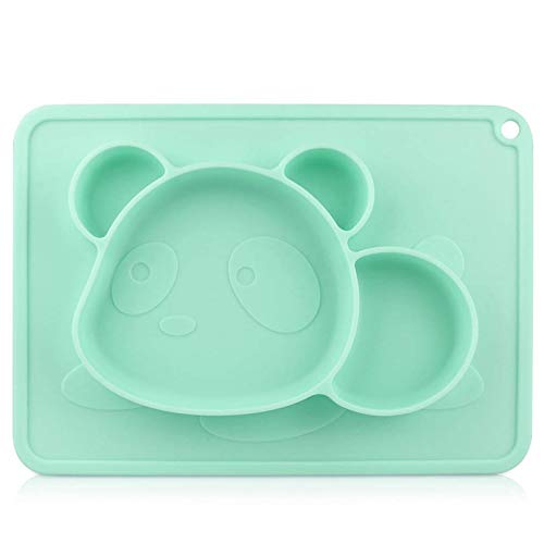 Kinderteller - RIGHTWELL Teller Baby Rutschfest Silikon Tischset mit Saugnapf, BPA-Freie für Baby Kleinkind und Kinder - Baby Teller Passend für die Meisten Hochstuhl-Tabletts (Grün)