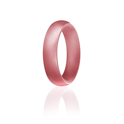 ROQ Silicone Wedding Ring for Women, Affordable Silicone Rubber Band, Metal Pink- Size 8