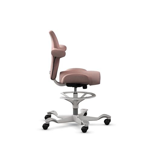Image of HAG Capisco Sit to Stand Chair-Silver Frame-Upholstered Pink Blush-with Foot Ring