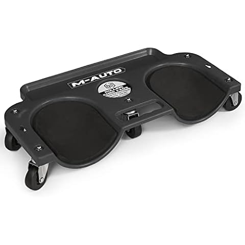 M-AUTO Rolling Knee Creeper Durable Knee Pads with Full 360 Degree Turn Casters and Tool Tray, Garage Kneeling Pads on Swivel Castors for Home Workshop Auto Repairing Maintaining, Black Cover
