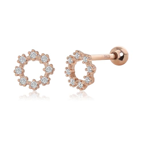 Boucle d'oreille boule or rose et piercing oreille argent 925 femme pour hélix et lobe