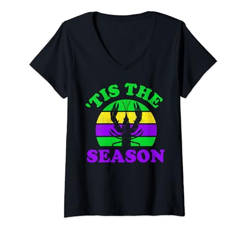 Tis The Season Funny Crawfish Boil Mardi Gras Cajun Party V-Neck T-Shirt