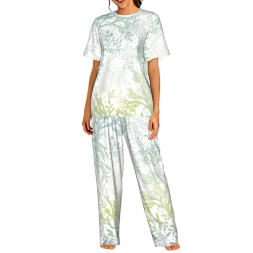 Pyjama court femme imprimé algues vertes coupe ample pour sommeil réparateur