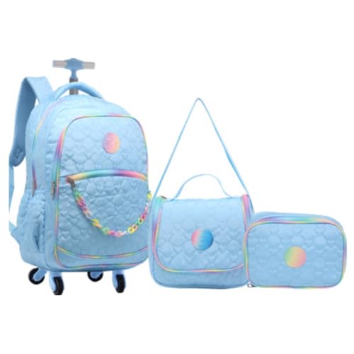 Kit Mochila 20” Escolar Juvenil Estampa Coração 4 Rodinhas 360° Feminino Com Lancheira Térmica E Estojo (AZUL)