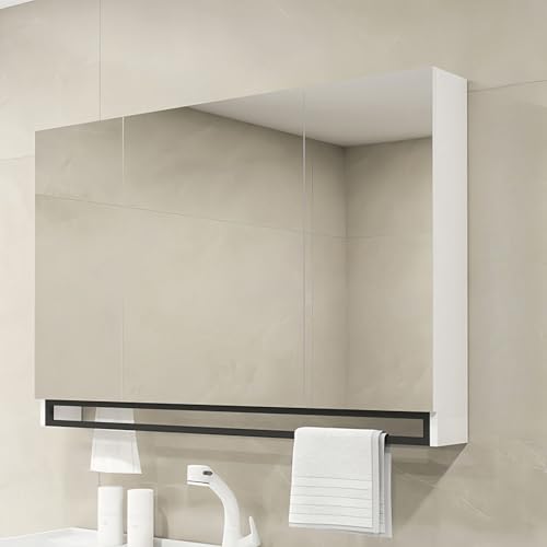 vvicoo 洗面所 鏡 多機能壁掛けミラーキャビネット 浴室お風呂 鏡スマート調光機能付き LED照明ミラーキャビネット洗面所 浴室 ミラー 曇り止め浴室鏡 収納付き 多層収納 防水 ファッション 省スペース 簡単収納 (80*75*12cm,ホワイト
