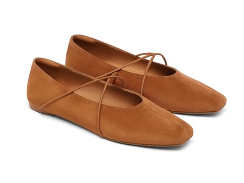 Image of Coutgo Womens Square Toe Ballet Flats Comfortable Slip On Mary Jane Flats Crisscross Strap Work Casual Shoes