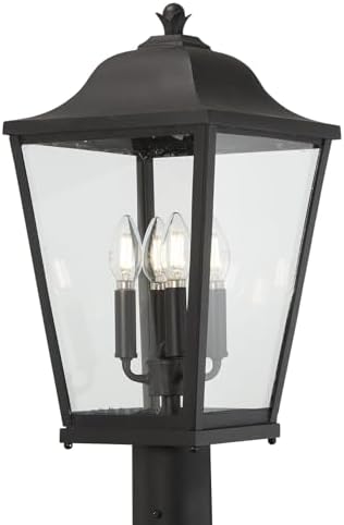 The Great Outdoors 73285-66 Savannah Outdoor Post Mount, 4-Light, 160 Total Watts, 10-in H x 21.5-in W, Sand Coal Black