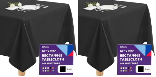 Image of Gee Di Moda Rectangle Tablecloth - 70 x 120 Inch Black Table Cloth for 6 or 8 Foot Rectangle Tables - Heavy Duty Washable Fabric - for Holiday Party, Dinner, Weddings, Baby Shower & Events (Pack of 2)