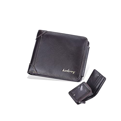 PORRASSO Men Wallet Tri-fold Wallet Genuine Leather Card Holder with 11 Card Slots Coin Bag Coffee