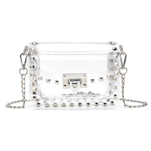 SharPlus Clear Crossbody Clutch Purse Bag for Women Stadium Events with Silver Studded Rivet, Clear Handbag for Concert, Game Day, Festival, Airport by SharPlus - Used condition - US$23.57