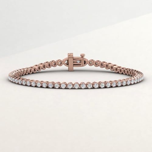 Image of 1 to 6 Carat Prong Set Round Cut Natural Diamond Tennis Bracelet for Women in 14K Gold (7 Inch) (I1-I2 Clarity)