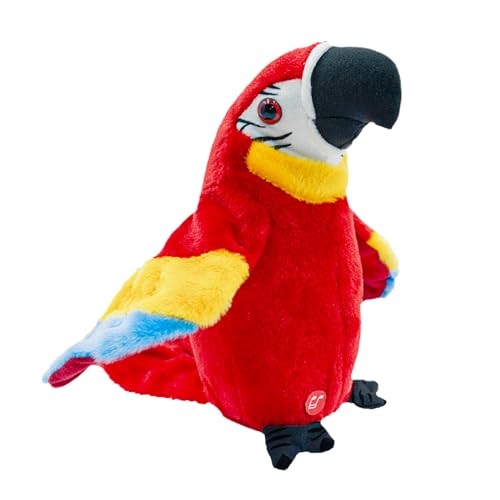 Surplex Juguete Electrónico de Peluche de Loro Parlante con Grabación Interactiva - Regalo Que Repite Sonidos y Reproduce Canciones, Alas Inteligentes Que se Mueven y Hablan Repetidamente