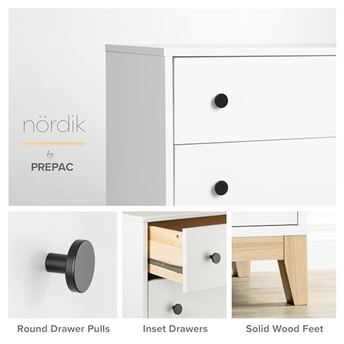 Image of Prepac Nordik Nightstand Bedside Table, White & Oak Nightstand for Bedroom, End Table with 3 Drawers 16 inch D x 26.5 inch W x 26.75 inch H, WODNR-2203-1