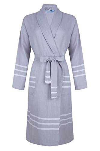 ZusenZomer Leichter, eleganter Bademantel oder Saunamantel | Für Damen und Herren | Schön, dünn und leicht | Hochwertige Qualität, handgewebt, 100% Baumwolle (XXL, Grau) Cover
