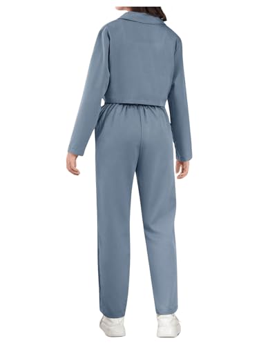 Image of Milumia Girl's 2 Piece Outfits Lapel Collar Button Open Front Long Sleeve Blazer and Pants Set