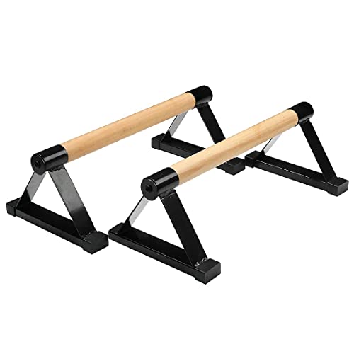 Wooden Parallettes, Wooden Push-Ups Bar Press-Up Support Stand Muscle Training Fitness Calisthenics Handstand Indoor Equipment (Black)