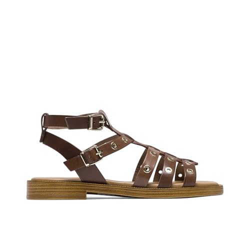 Porronet Sandalia Romana Plana Piel Con Tachuelas Moka Mia