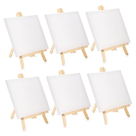 Tosnail 6 Packs 8" x 10" Canvas and Easel Set, Art Easel Stand with Canvas Set Tabletop Wooden Display Stand and Canvas Panels for Artist, Students, Adults, Kids Painting