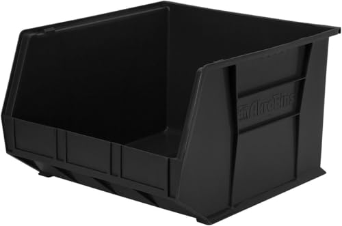 Image of Akro-Mils 30270 AkroBins Plastic Storage Bins, Space-Saving Stackable Bins for Garage, Pantry, Craft Organization, 18 inch x 16 inch x 11 inch, Black, 3-Pack