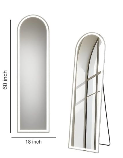 Image of HD Glass LED Mirror Full Length with Stand, 18 inchx60 inch Full Body Wall Mirror with LED Lights 3 Color Lighting, Hanging or Leaning, Floor Standing, Modern Simple Home Wall Decor