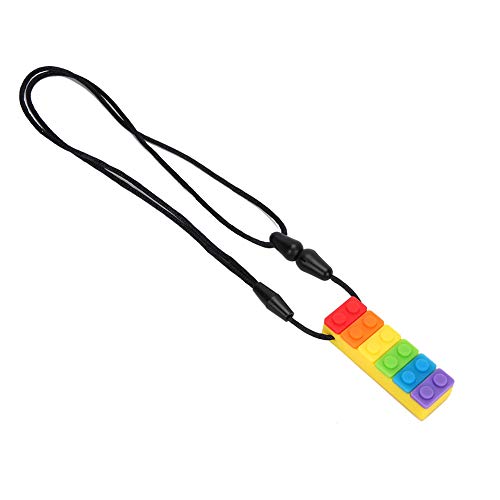 Tixiyu Mordedor con Forma de Bloque de Construcción, Collar con Colgante para Masticar Resistente a Altas Temperaturas, para Bebés y Niños, Color Rojo (Mordedor de bloques de construcción arcoíris
