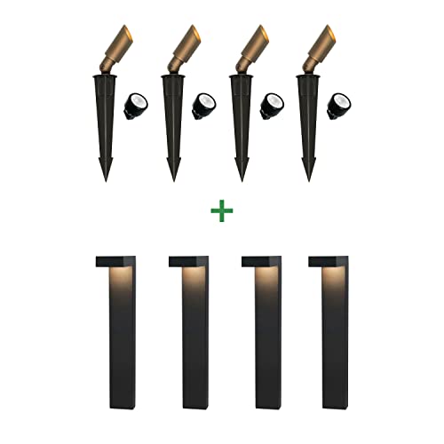 Gkoled 4 Pcs Outdoor Low Voltage Mini Size Brass Landscape Spotlight With Mr8 Led Bulbs With 4 Pcs L Shaped Pathway Light #TOP7