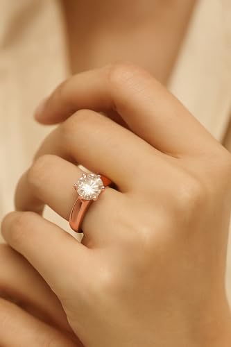 Image of 2 Ct. Solitaire Moissanite Crown Cathedral Ring for Women, 925 Sterling Silver, 18k Gold Plated, Smooth Edge Band, Perfect Jewelry Gift for Her