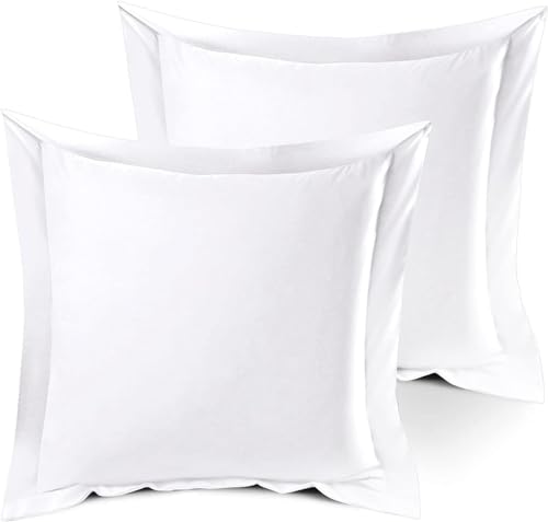 European Square Pillow Sham 600TC 100% Egyptian Cotton Decorative Pillow Cover Set of Two 600 Thread Count Cotton Pillow Sham Euro 26 X 26 Inch Soft White Solid