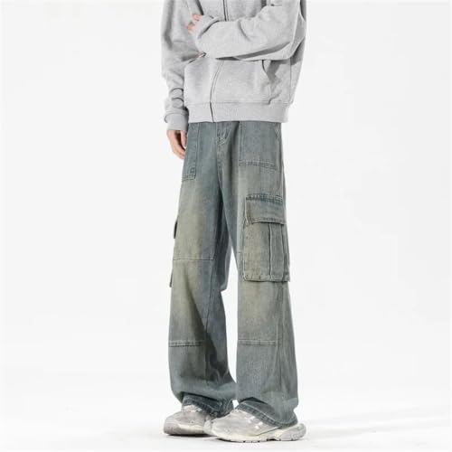 Men's Baggy Straight Cargo Jeans Vintage Denim Pants Fashion Multi Pocket Design Leisure Trousers4