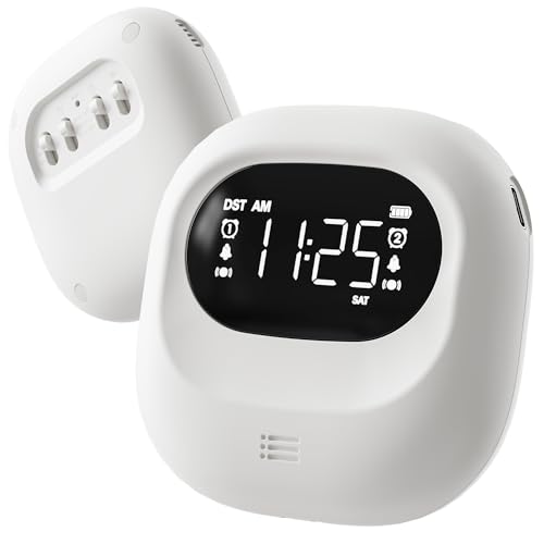 ROCAM Despertador con vibración para Personas Que Duermen Mucho, Funciona con Pilas, Volumen Ajustable en 5 Niveles, Alarma Doble/Fin de Semana, Snooze, 12/24H, DST, Reloj Digital portátil