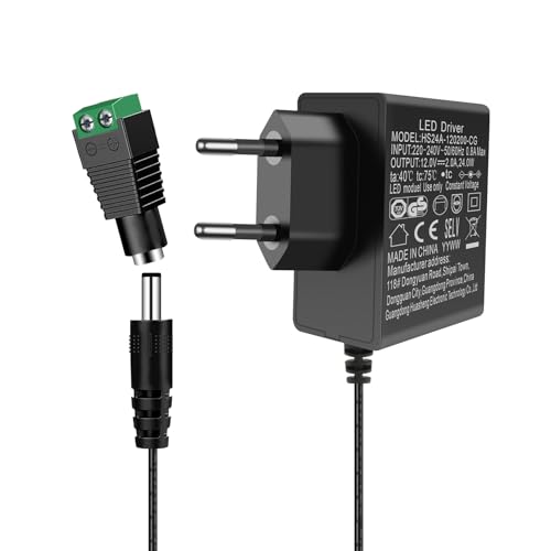 Transformador 220V a 12V, Fuente alimentación 12V 2A, Adaptador de Corriente AC Entrada 200-240V, 24W Fuente de alimentación 12V para Tira LED, Transformador, cámara IP, Disco Duro Externo